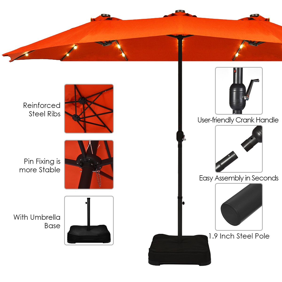 11 PCS Patio Dining Set w/ 15ft Double-Sided Patio Umbrella (Base Included)