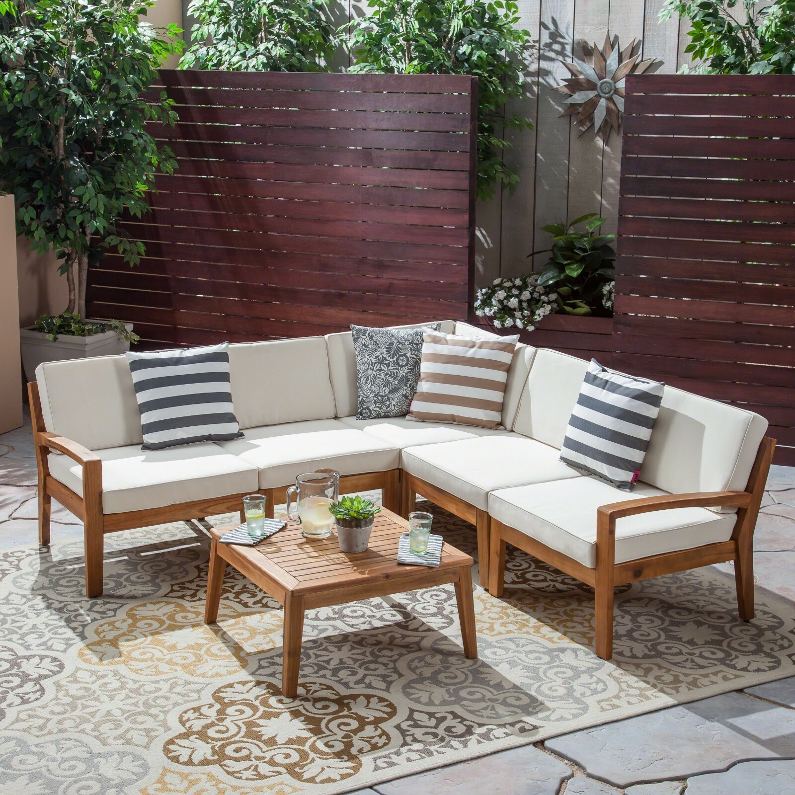 Outdoor 5 Seater Acacia Wood Sectional Sofa Set
