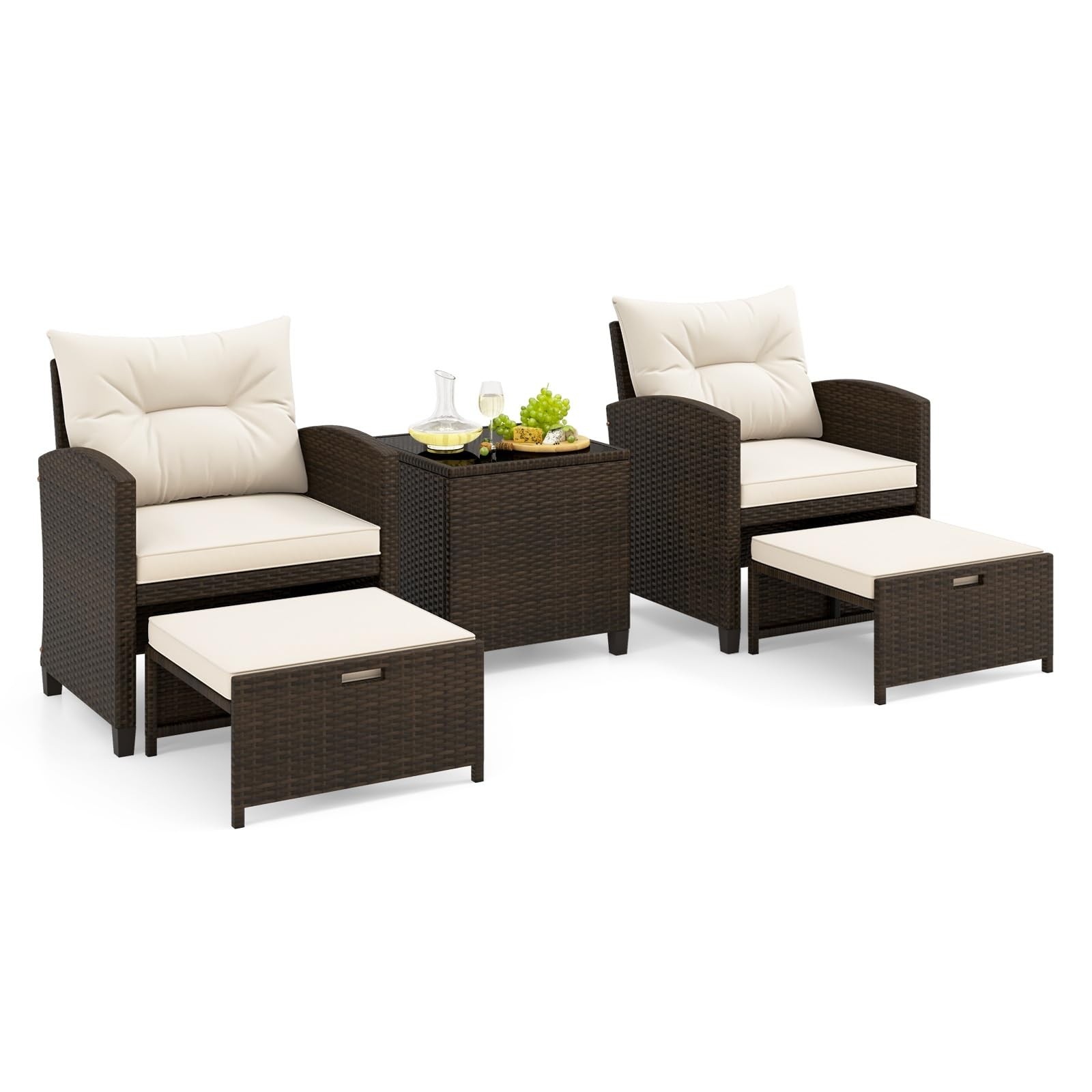 5 Pieces Patio Conversation Set, PE Wicker Outdoor Furniture Set with 2 Chair…