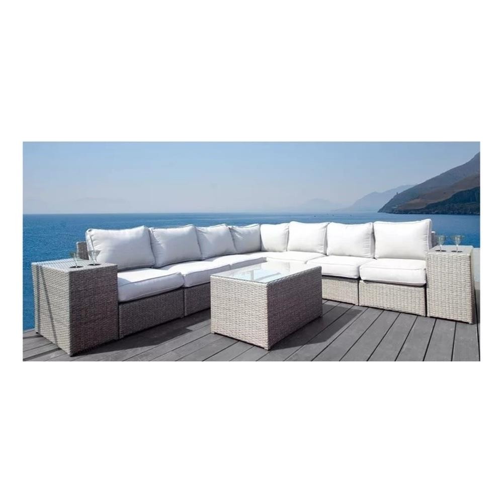 Living Source Intl 10-PC Wicker / Rattan Sectional Set w/Cushions in White/Gray