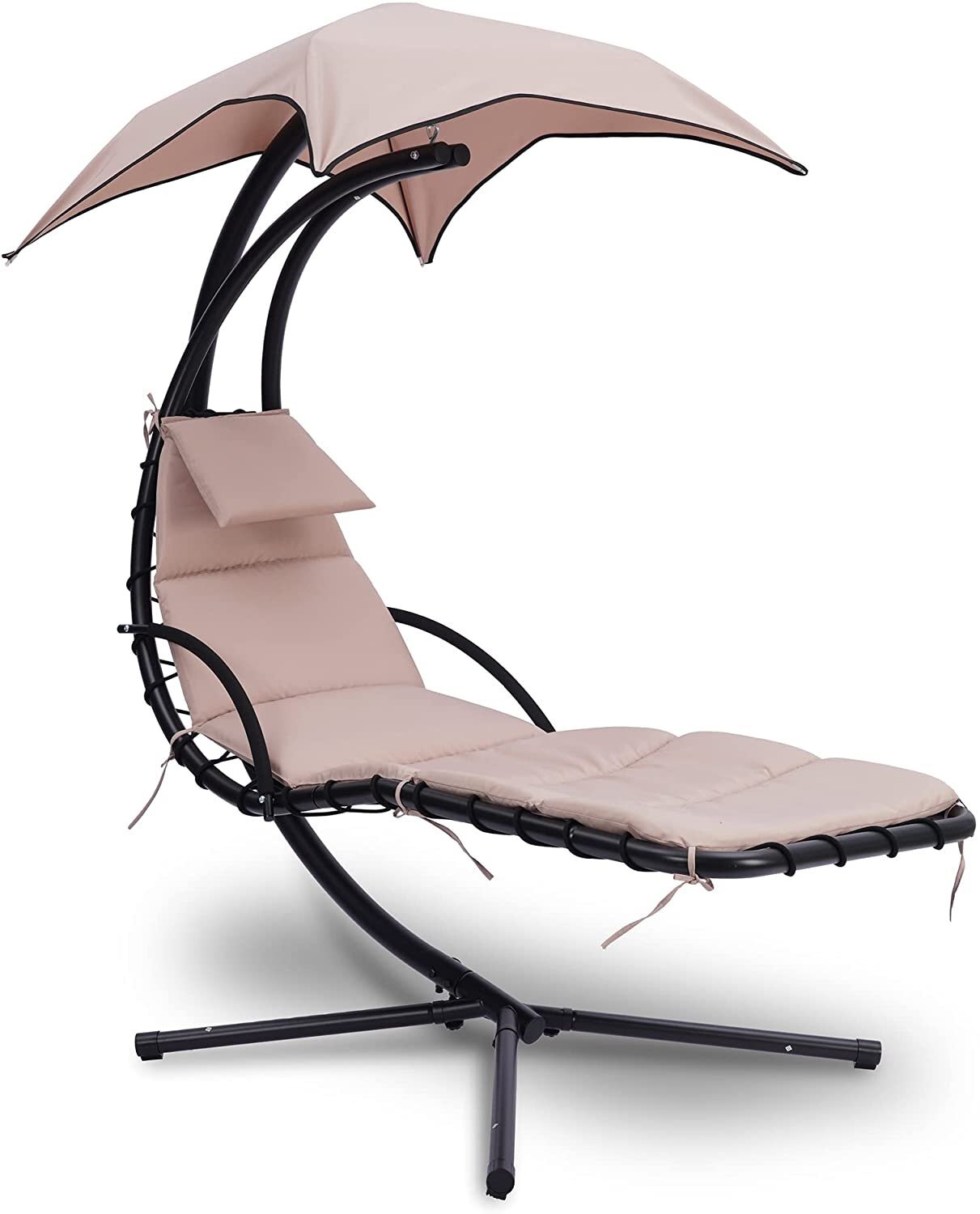 SereneLife Outdoor Hanging Curved Steel Chaise Lounge Swing Chair 80.71inH Brown