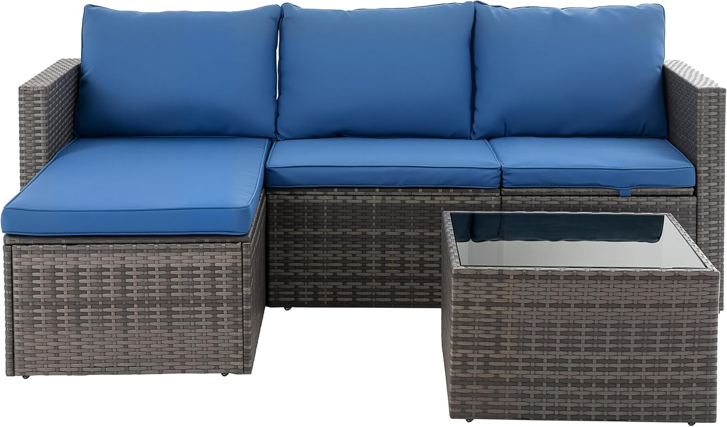 4 Pieces Patio Furniture Set, 2-In-1 Convertible Sectional Sofa & Chaise Lounge,