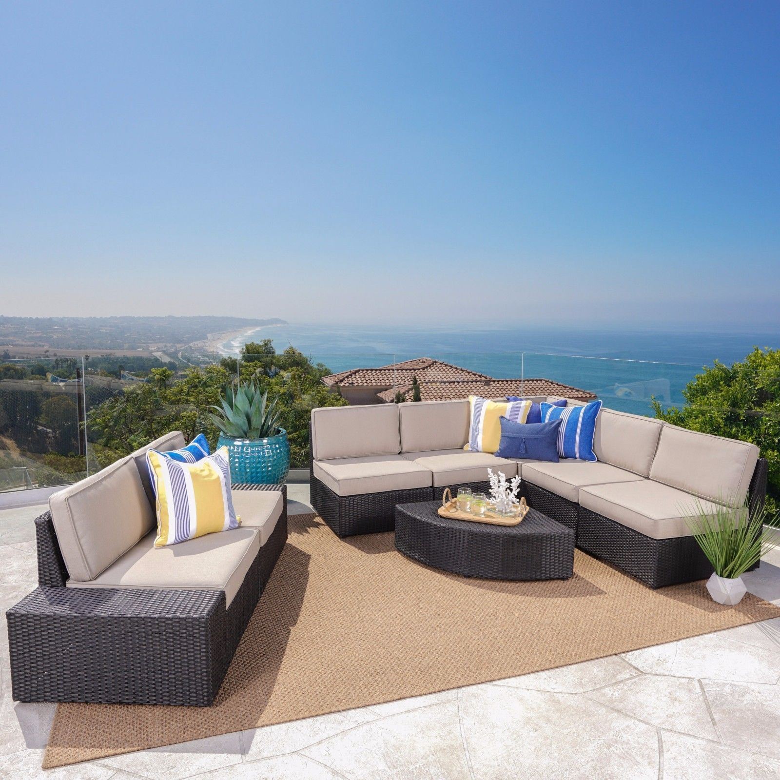 Reddington Outdoor 8 Piece Wicker Sofa Set with Water Resistant Cushions