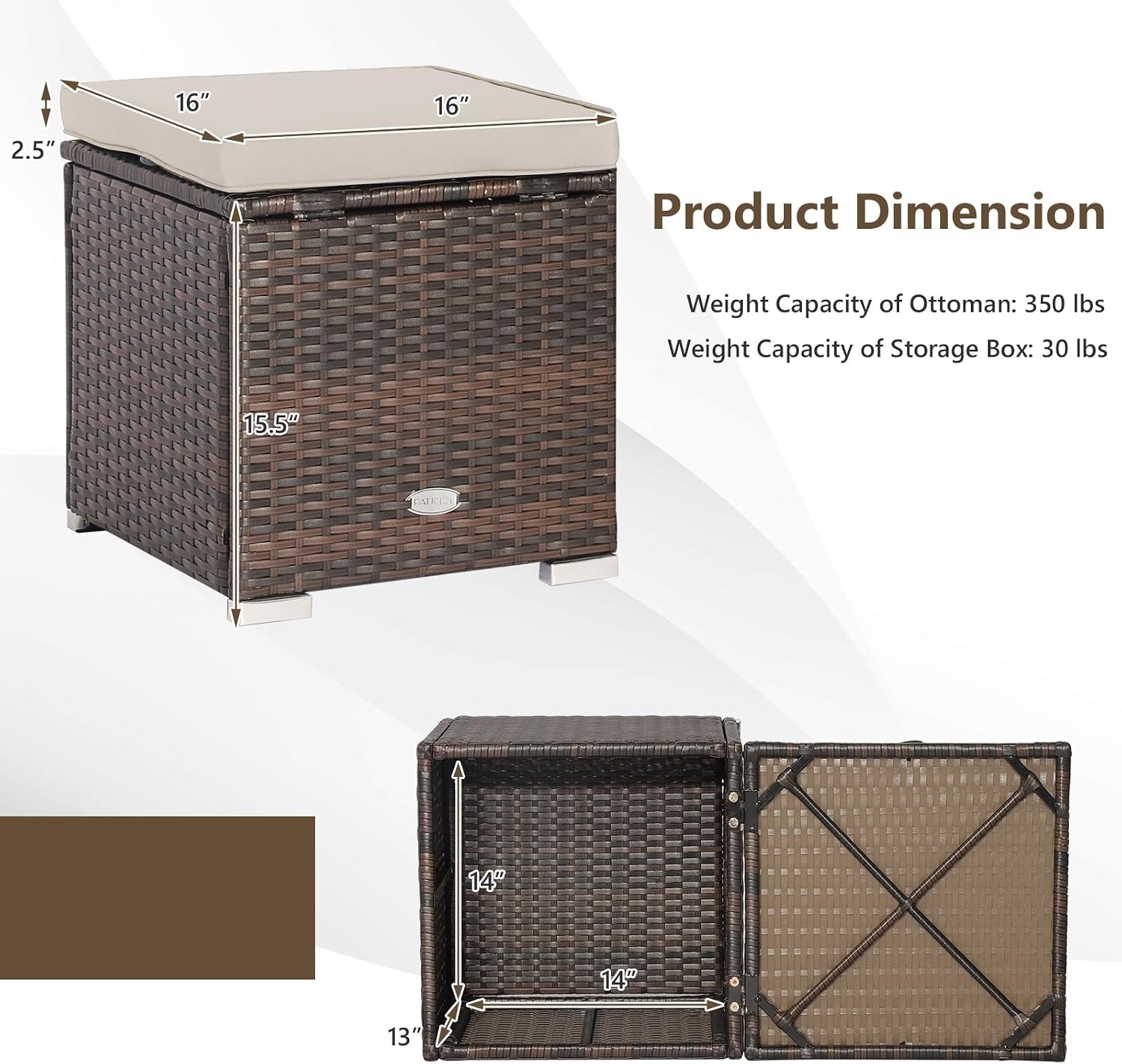 Tangkula 2 Pieces Patio Ottomans,Patiojoy Hand-Woven PE Rattan Side Table(Beige)