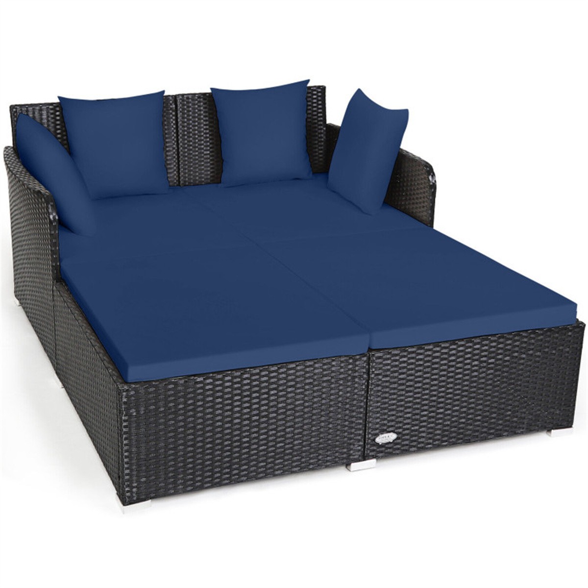 Navy Rattan Daybed with Upholstered Cushions, 61″ x 52″ x 27.5″