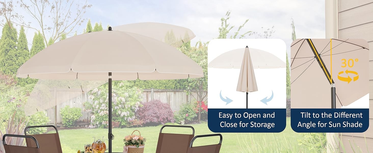 6 Piece Patio Dining Set with Umbrella, Outdoor Furniture Set with 4 Folding