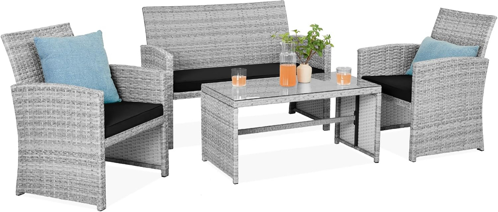 4-Piece Outdoor Wicker Patio Furniture Set with Cushions – Gray/Black