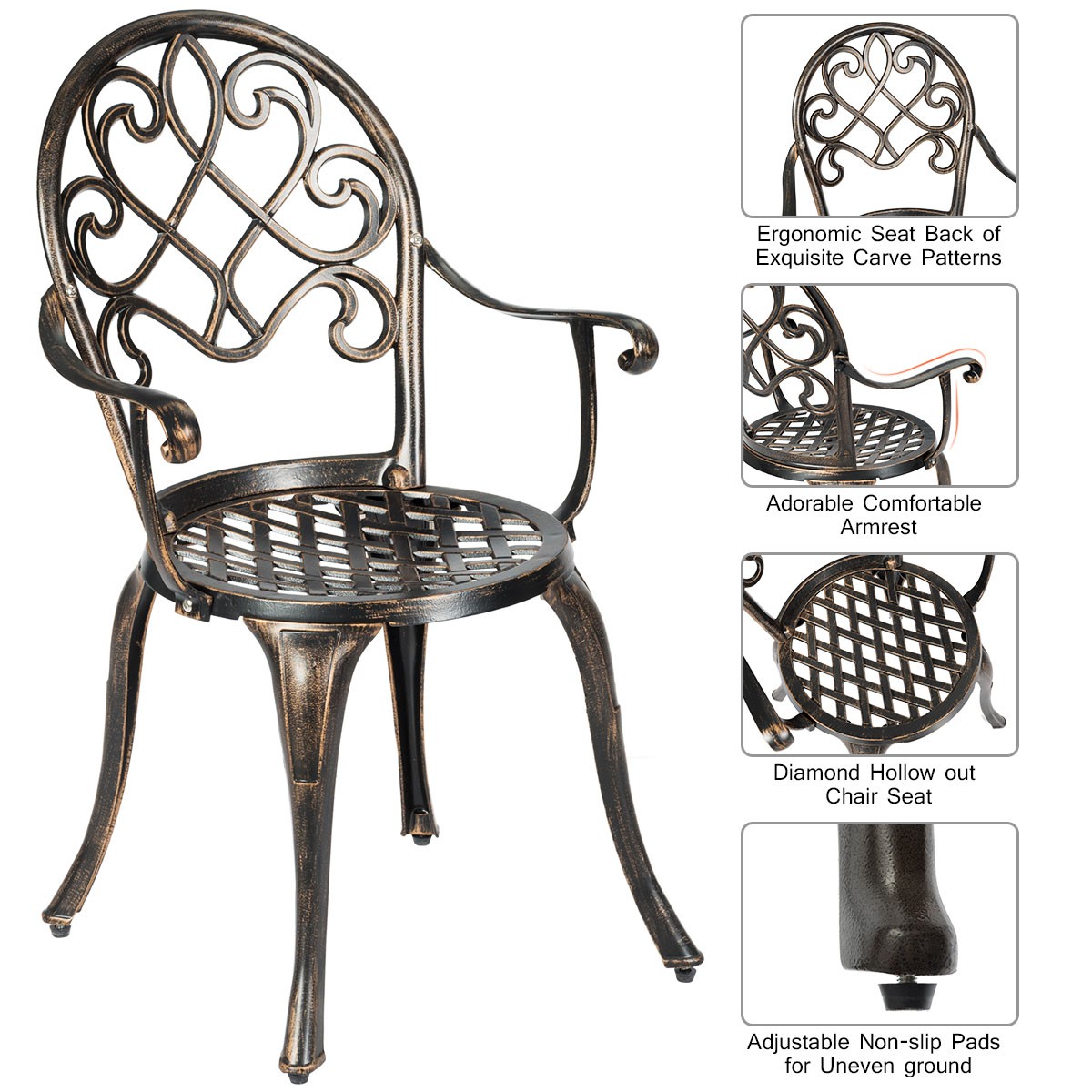 3pcs Outdoor Set Cast Aluminum Patio Bistro w/Attached Removable Ice Bucket