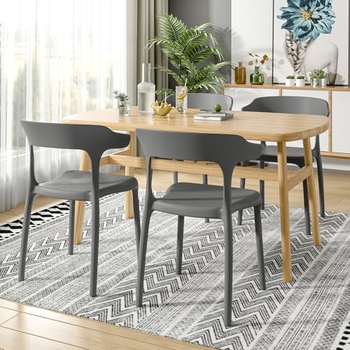 4 Pack Plastic Stacking Chairs, Stackable Dining Chairs for Grey Classic