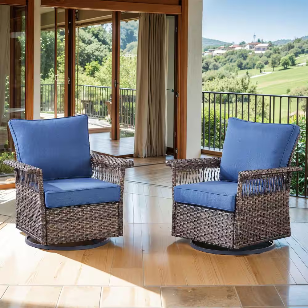 Seagull Collection Swivel Wicker Outdoor Rocking Chair Furniture with Deep Seat