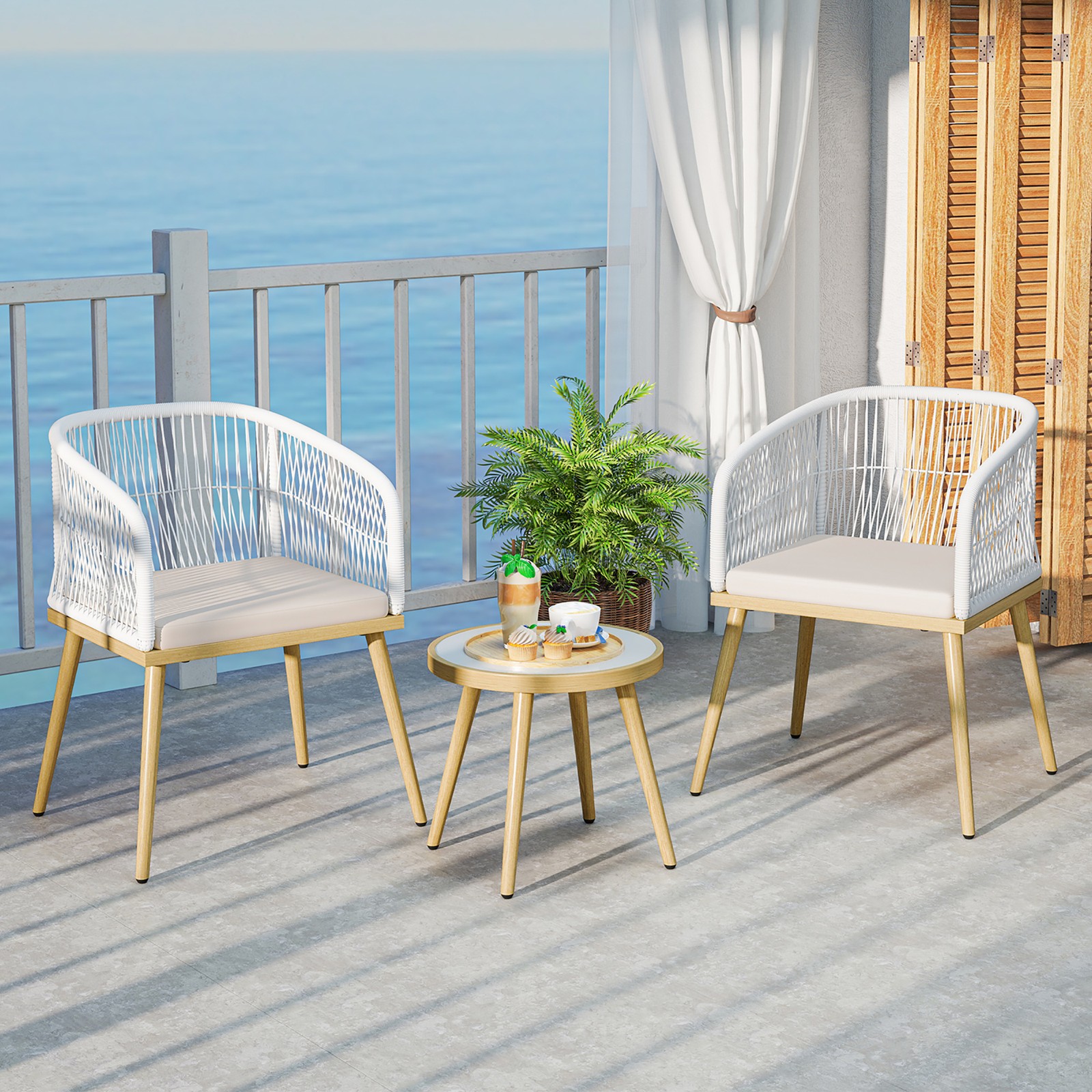 3 Pieces Patio Bistro Set Outdoor PE Wicker Conversation Furniture Set