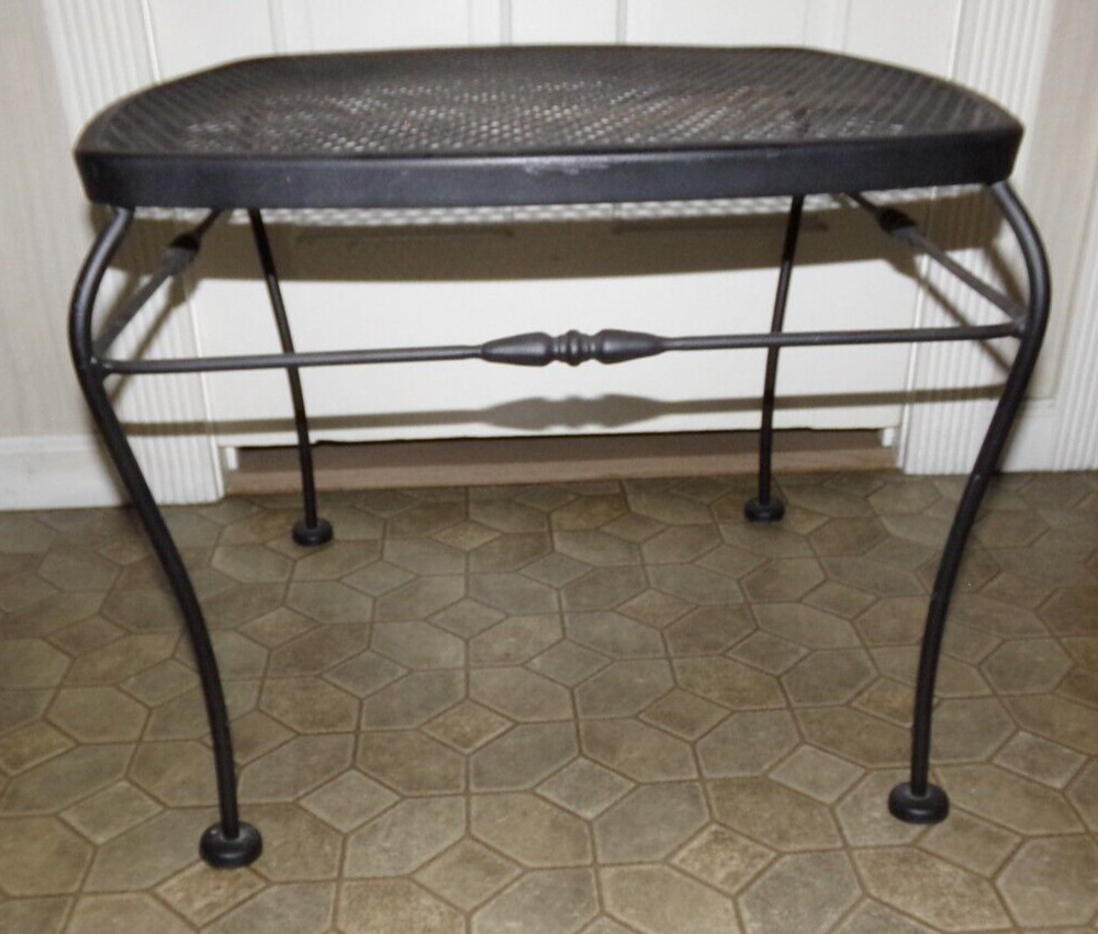 Vintage Mid Century Modern Wrought Iron Mesh Top Patio / Deck Table