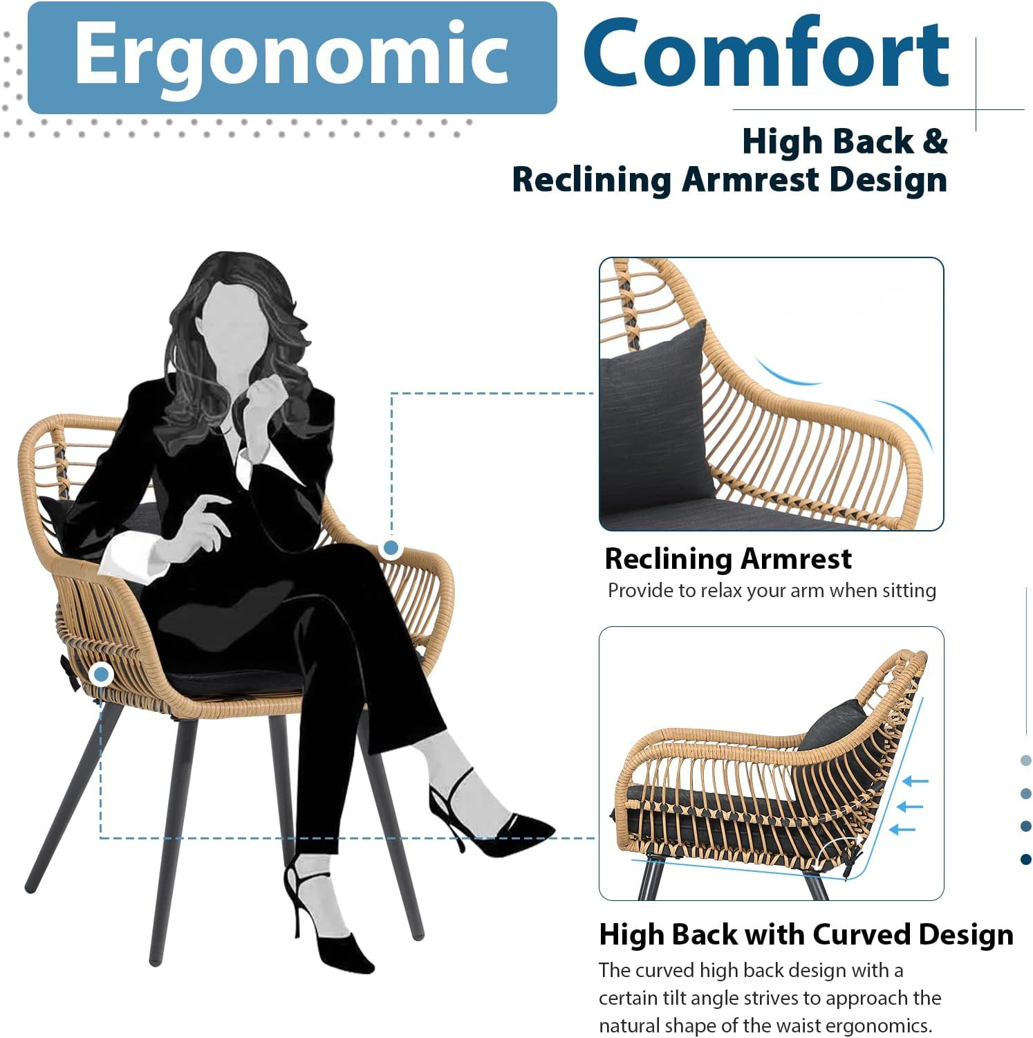 JOIVI Outdoor Patio Wicker Chairs Set of 2, Rattan Dining Chairs with Cushion an