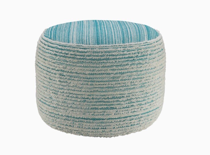 CC Home Furnishings 18″ Aqua Blue and White Distressed Round Pouf Ottoman