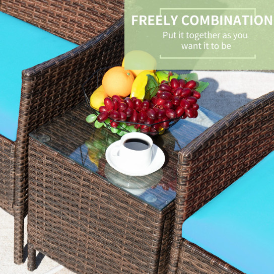 Devoko 3pc Outdoor Patio Conversation Set Wicker Bistro Chairs Blue
