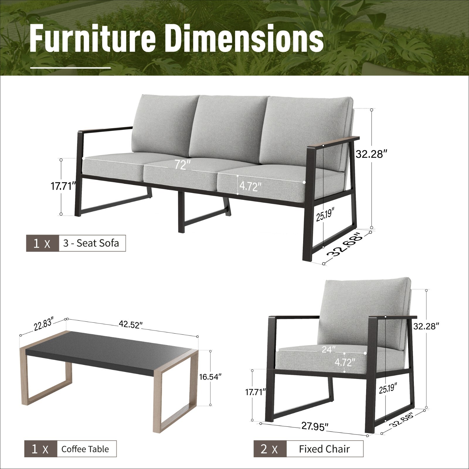 4 Pieces Oversize Patio Furniture Set Outdoor Conversation Set for Pool Backyard