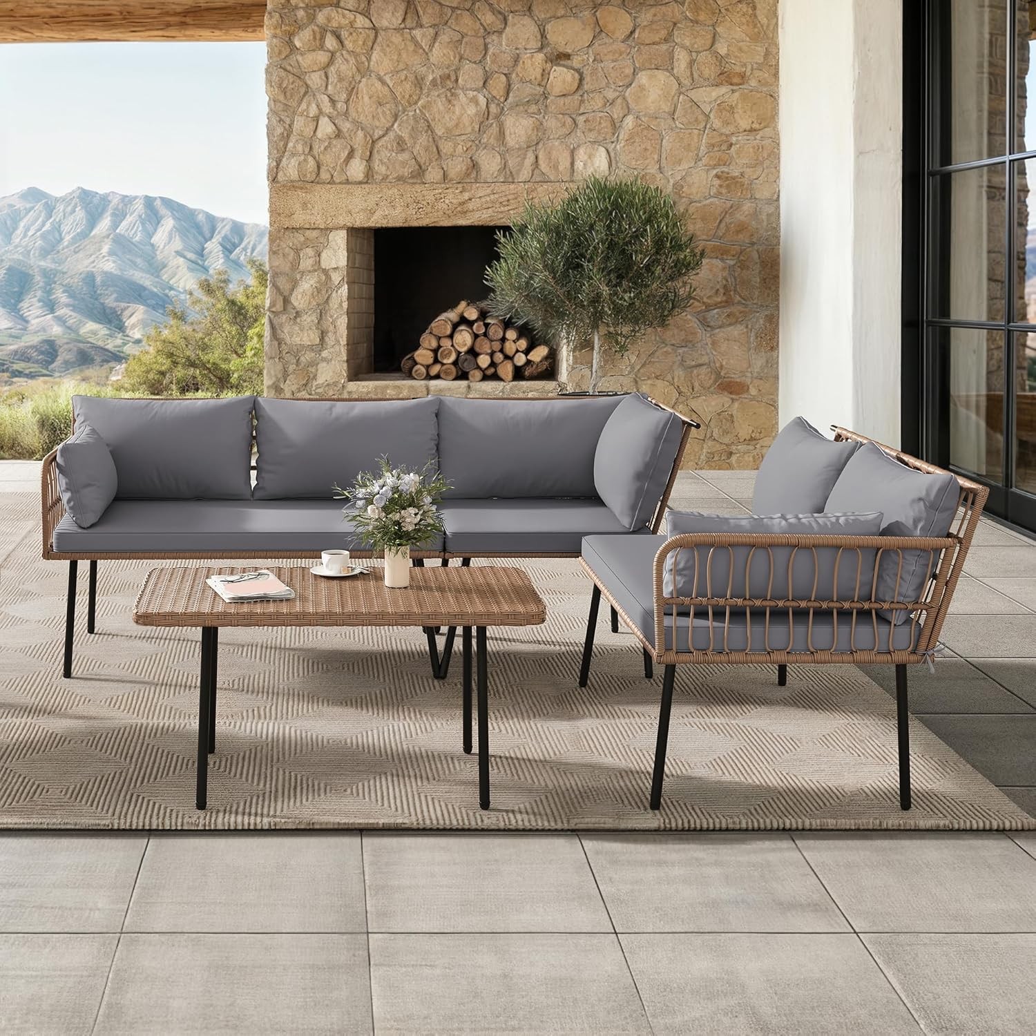 4-Piece Wicker Patio Furniture Set All Weather PE Rattan Conversation Set