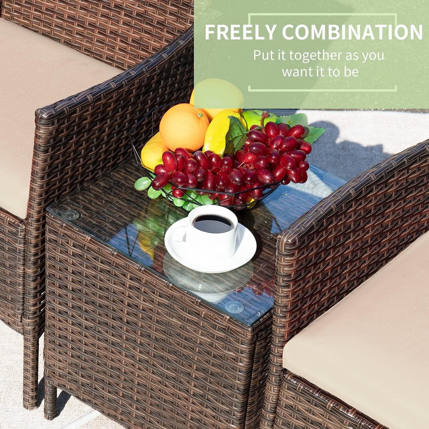 Outdoor Wicker Rattan Patio Chair Furniture pair & Small Side Coffee Table Glass