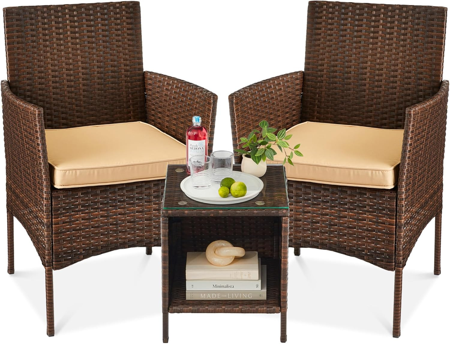 Best Choice Products 3-Piece Outdoor Wicker Conversation Bistro Set, Space Savin