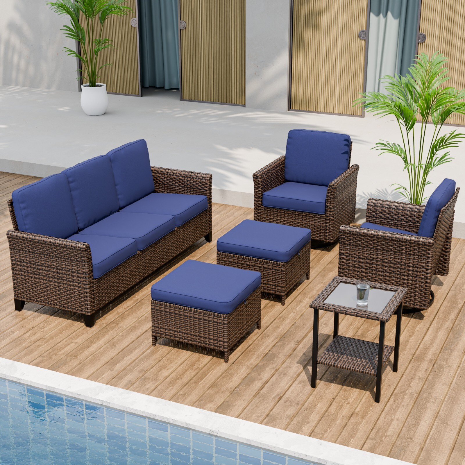 EAGLE PEAK Wicker Outdoor Patio Furniture Set with Couch Swivel Chairs Ottomans