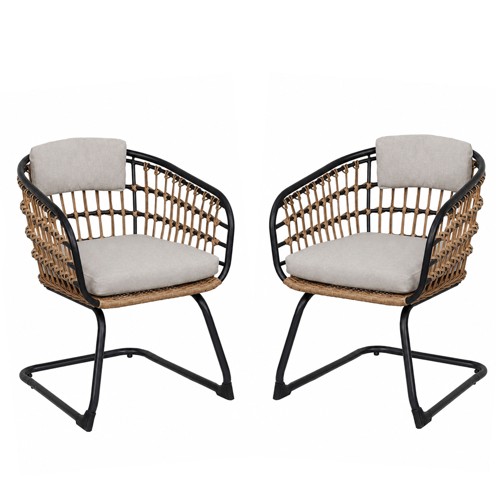 Wicker Dining Chair Set of 2, Beige, Steel Frame