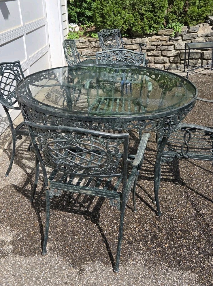 Vintage Brown Jordan Cast Aluminum Patio Table Set 9 Pcs