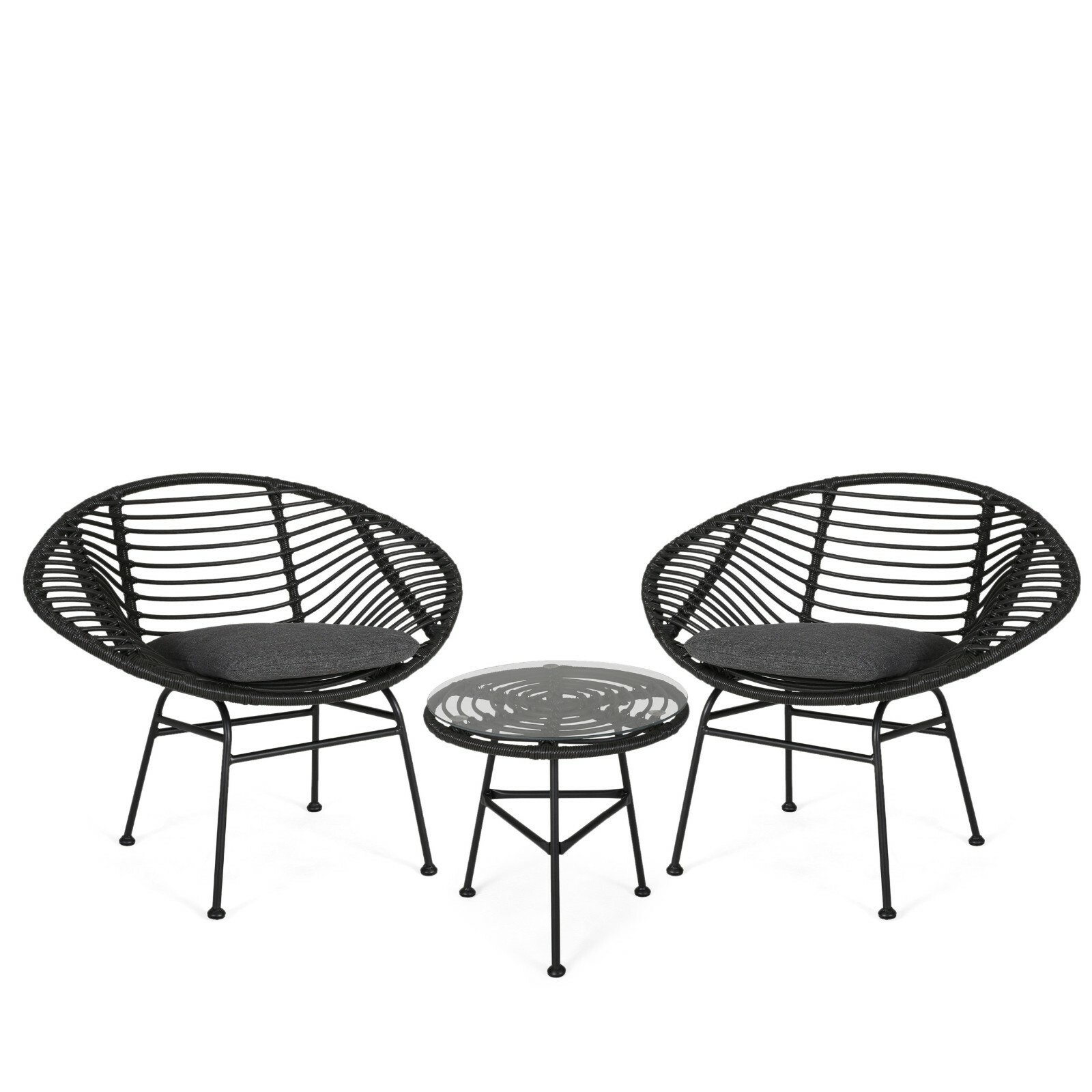 Isabel Outdoor Faux Wicker 2 Seater Chat Set with Tempered Glass Table