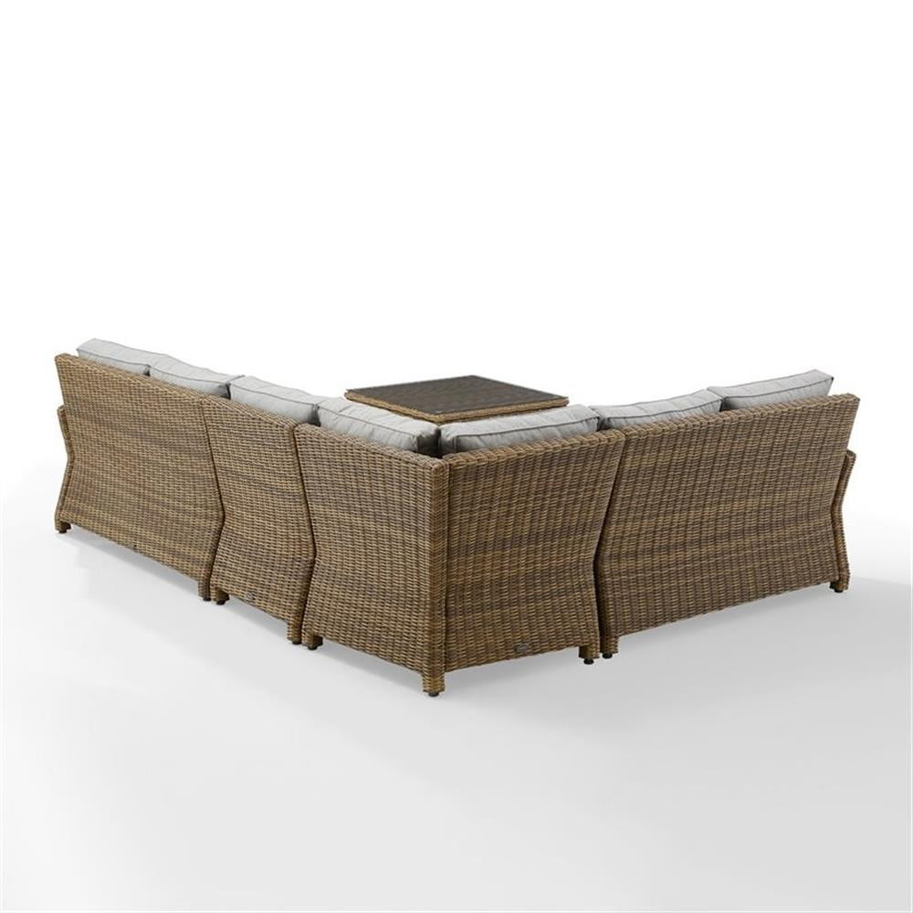 Afuera Living Transitional 5Pc Outdoor Wicker Sectional Set in Gray & Brown