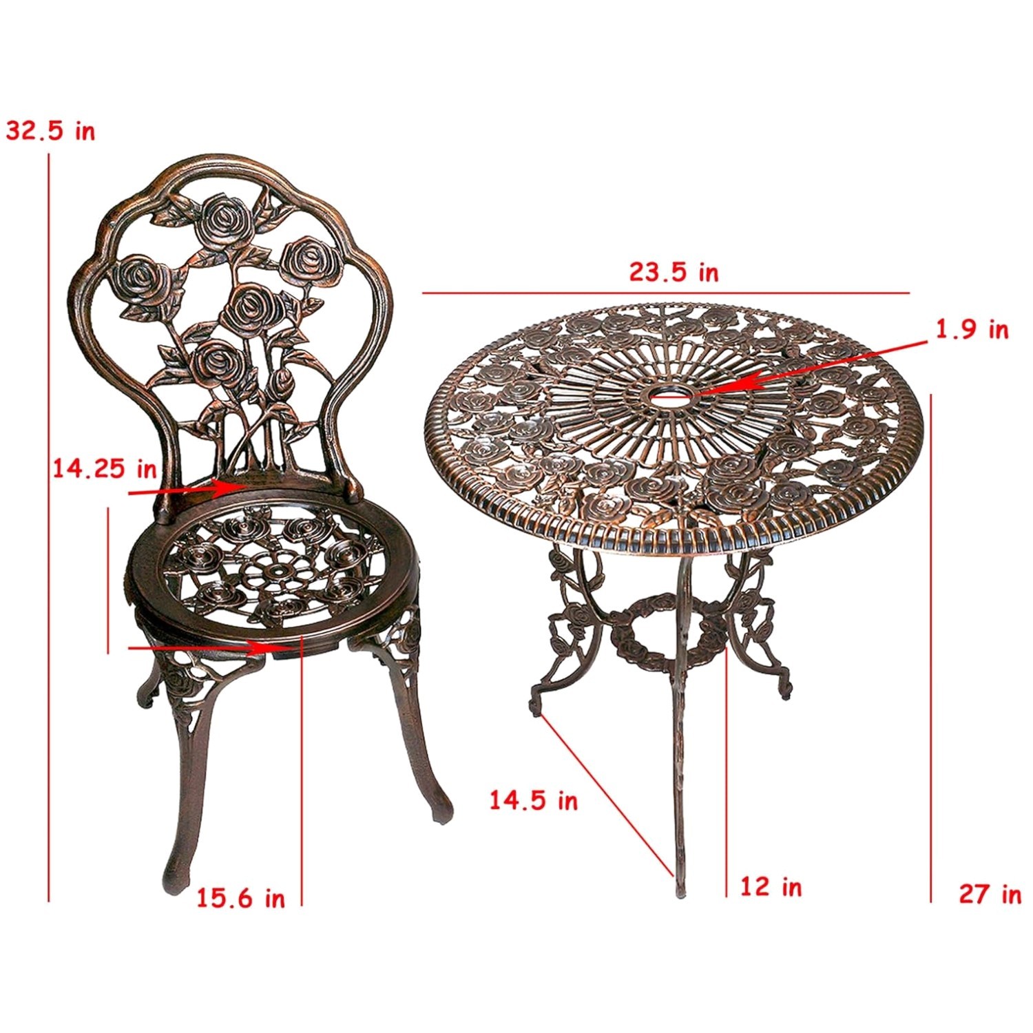 Elegant 3-Piece Rose Bistro Set