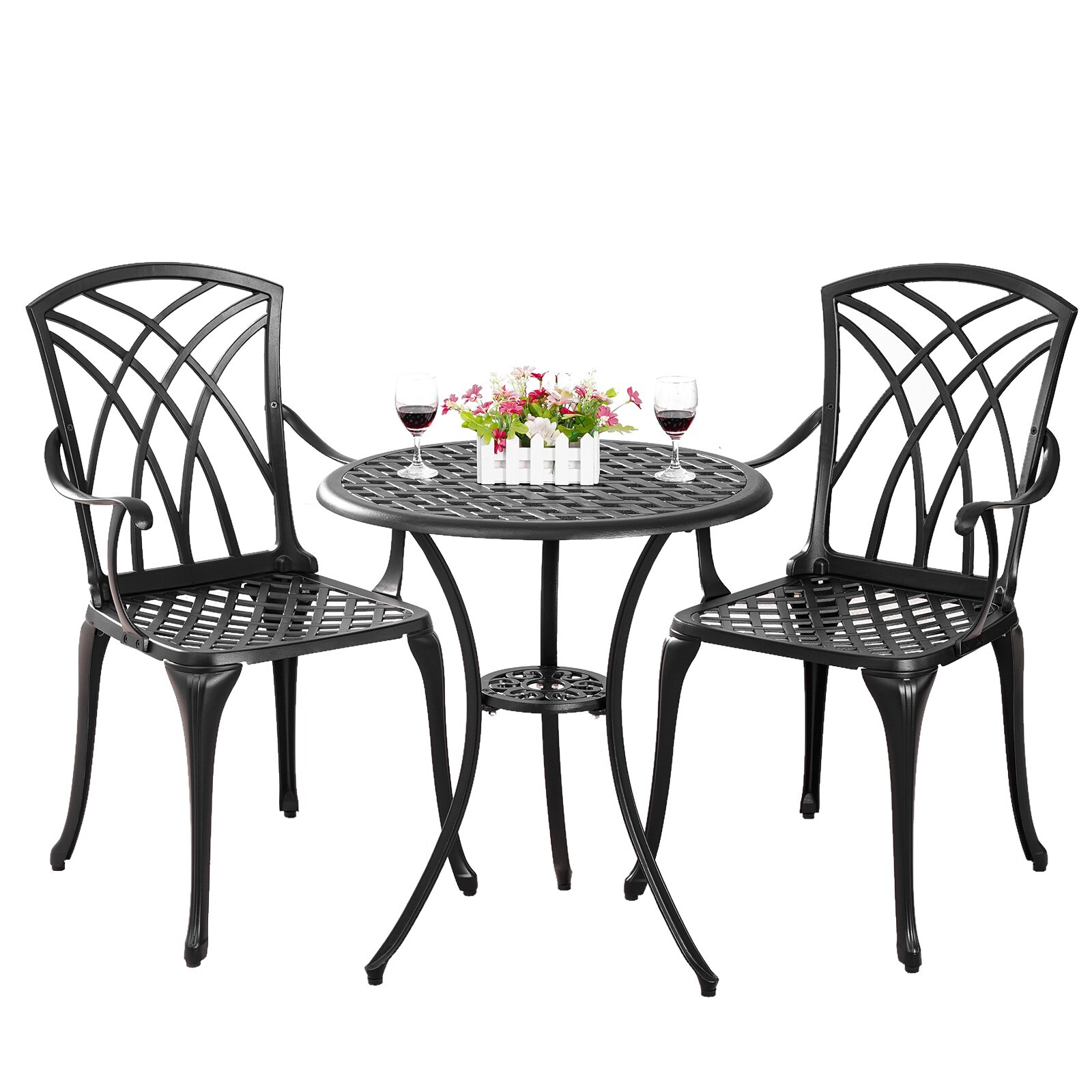 3 PCS Outdoor Cast Aluminum Bistro Sets All Weather Patio bistro Table and Chair
