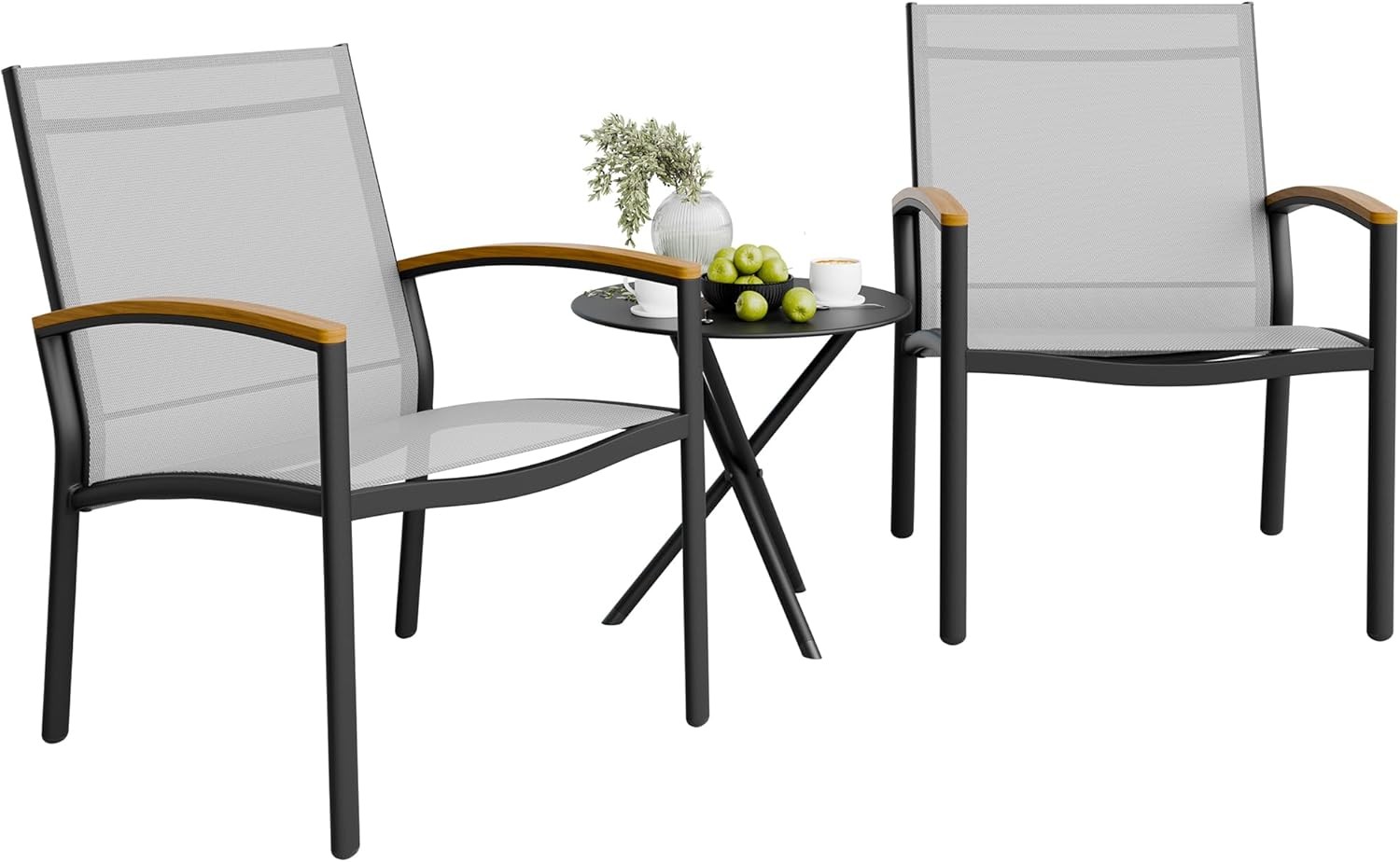 Shintenchi 3 Pieces Outdoor Textilene Fabric Conversation Bistro Set
