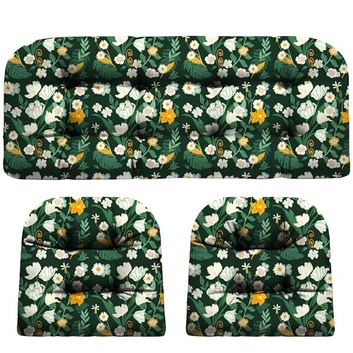 s, Waterproof Outdoor Loveseat Cushions for Wicker Chair Cushion Green Floral