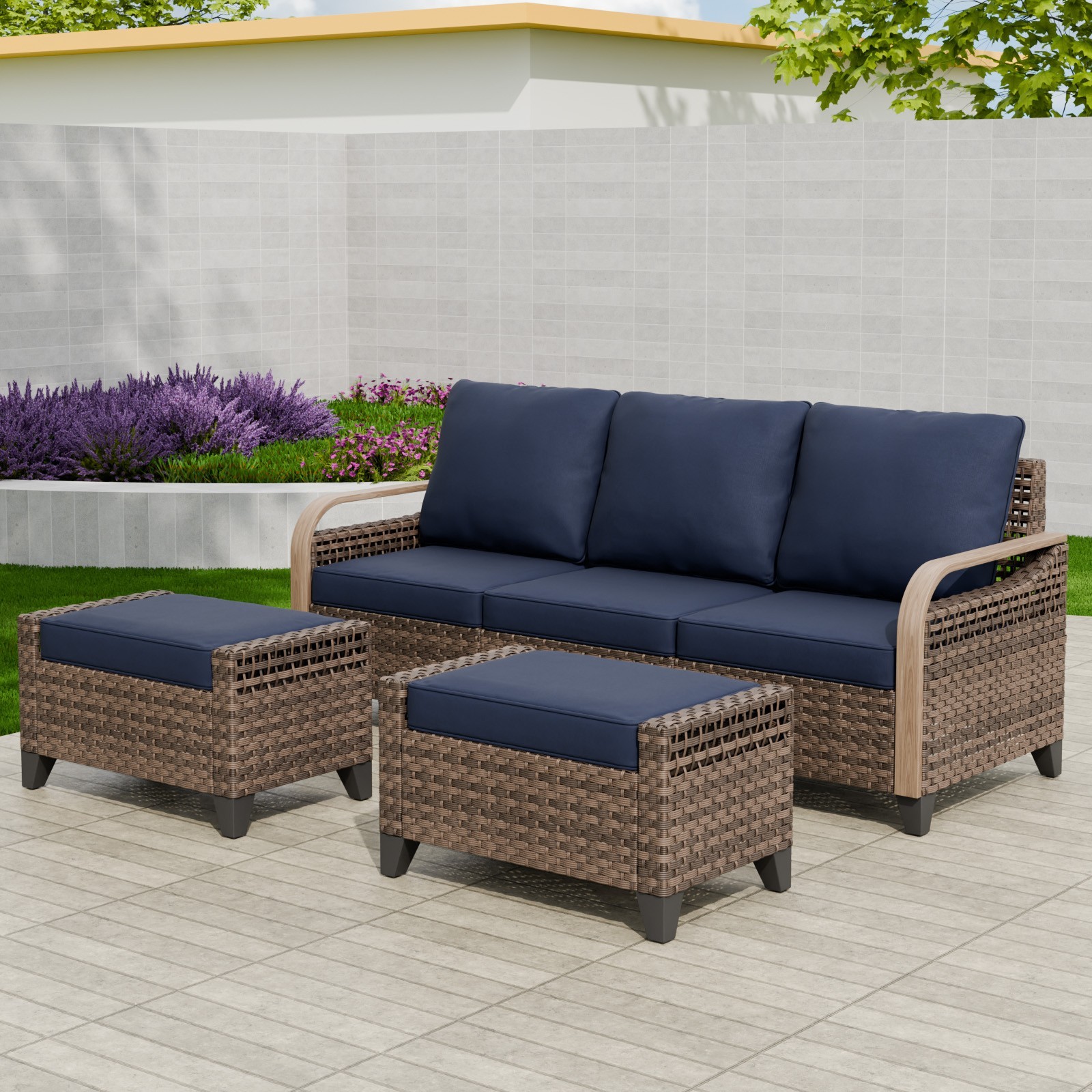 EAGLE PEAK Modern 3PCS Outdoor Patio Furniture Set Wicker Sofa Set