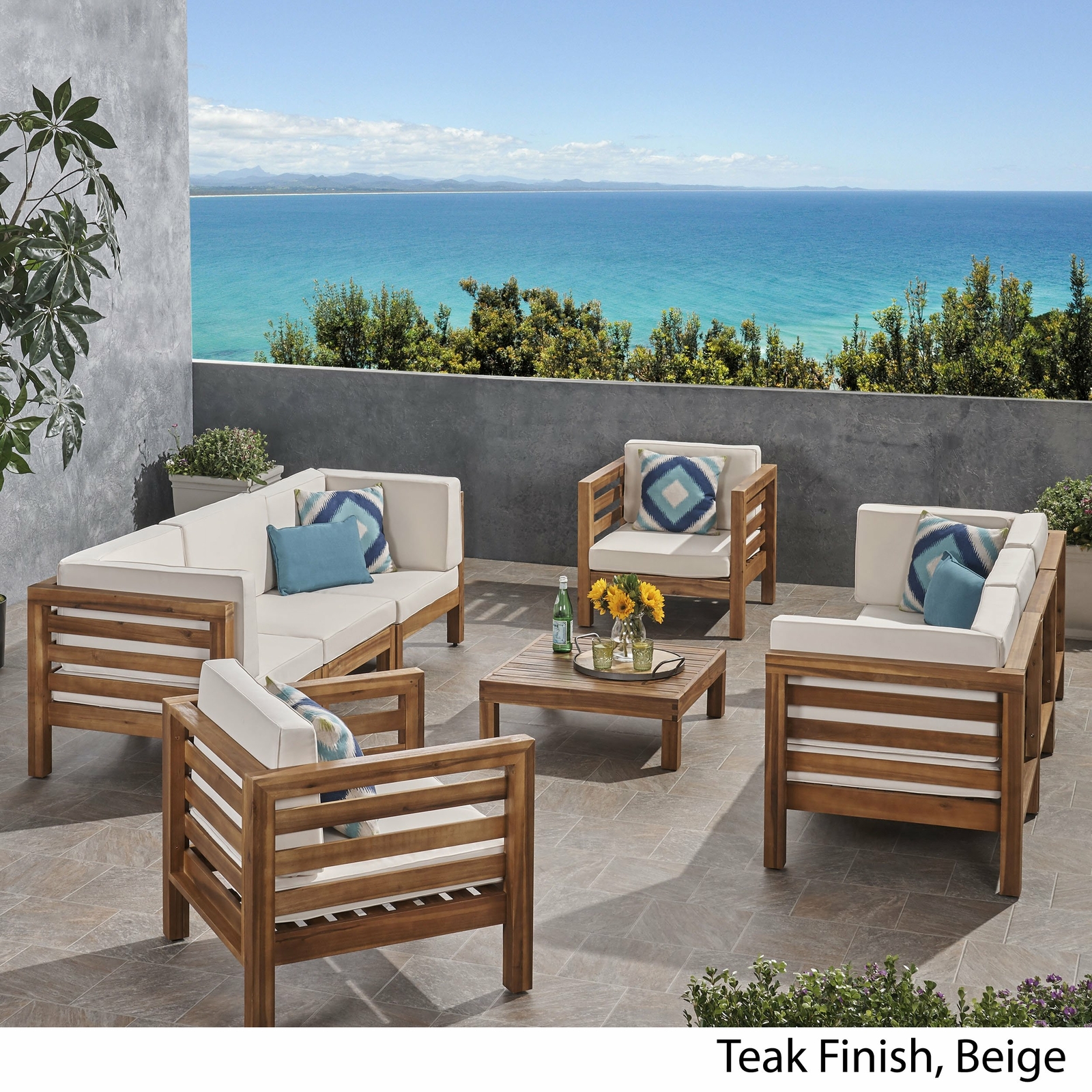 Emma Outdoor 8 Seater Acacia Wood Sofa and Club Chair Set