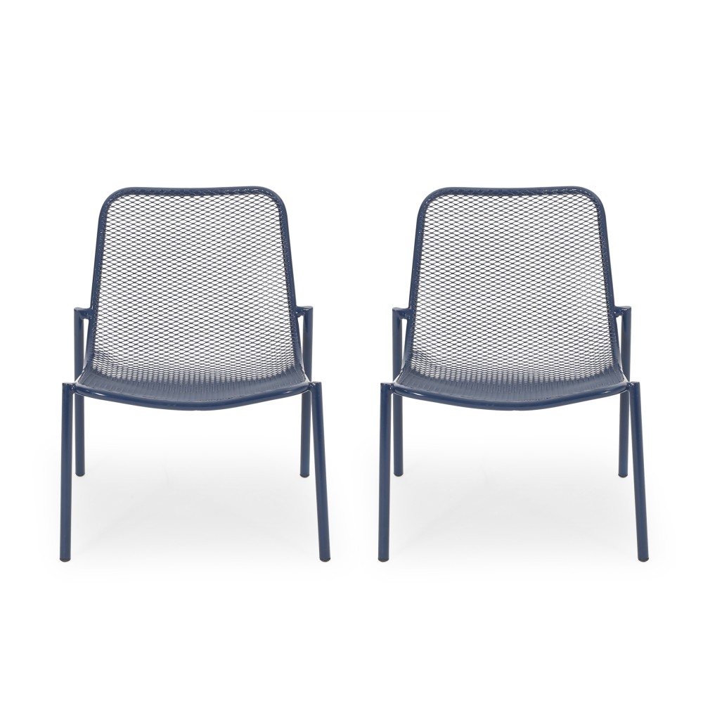 Set of 2 Teal Stackable Patio Chairs, Outdoor Mesh Seat & Powder-Coated Frame