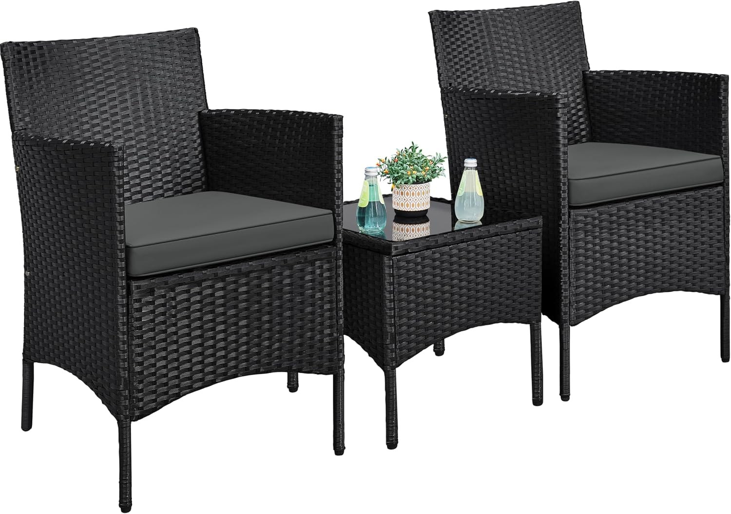 Yaheetech 3 Pieces Patio Porch Furniture Set, Outdoor PE Rattan Wicker Conversat