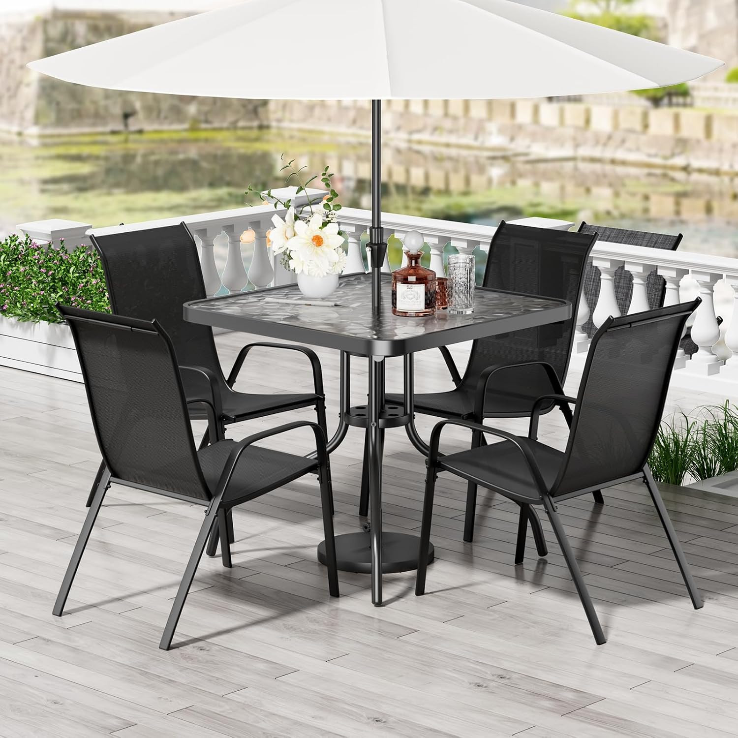 Patio Dining Set 5 Pieces, All Weather Outdoor Furniture W/30″X 30″ Table and 4