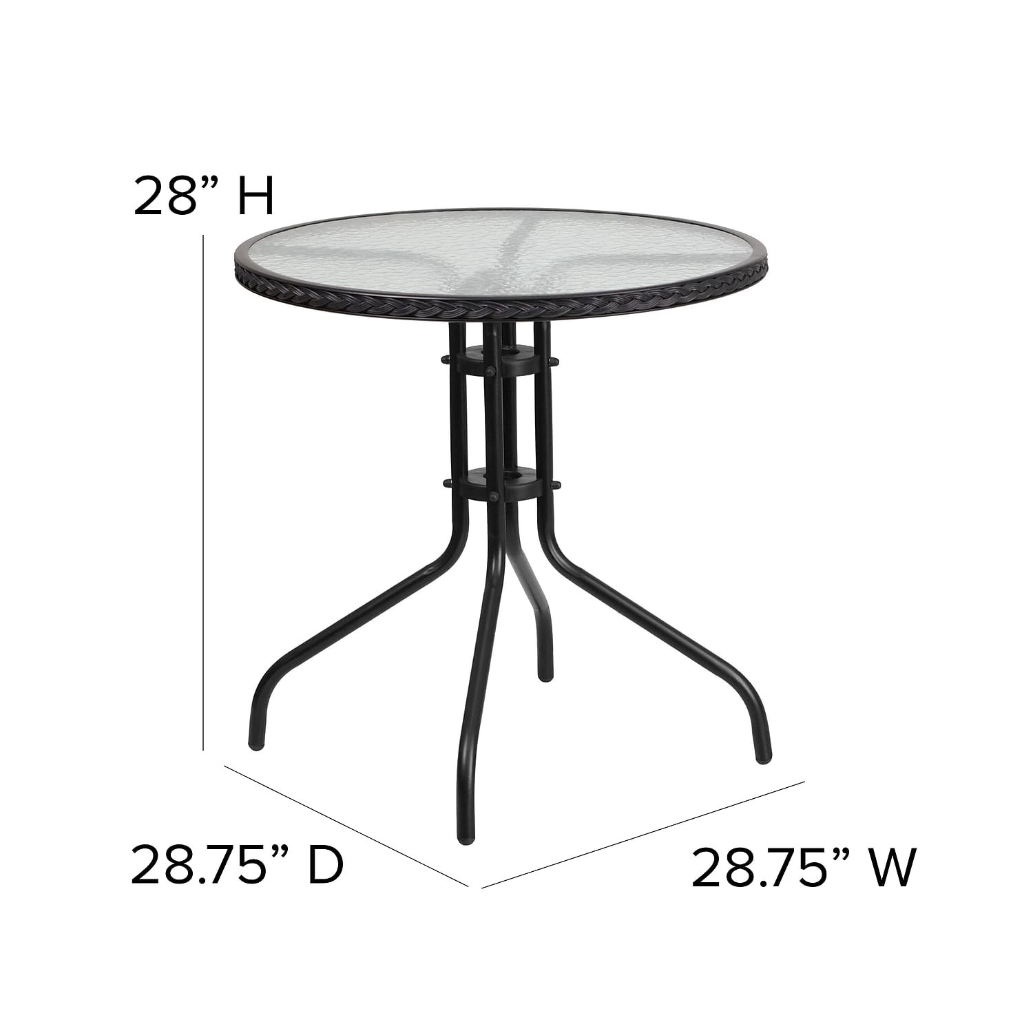 Flash Furniture 28Rd Glass Table W Rattan Edge In Clear Glass Top Black Rattan