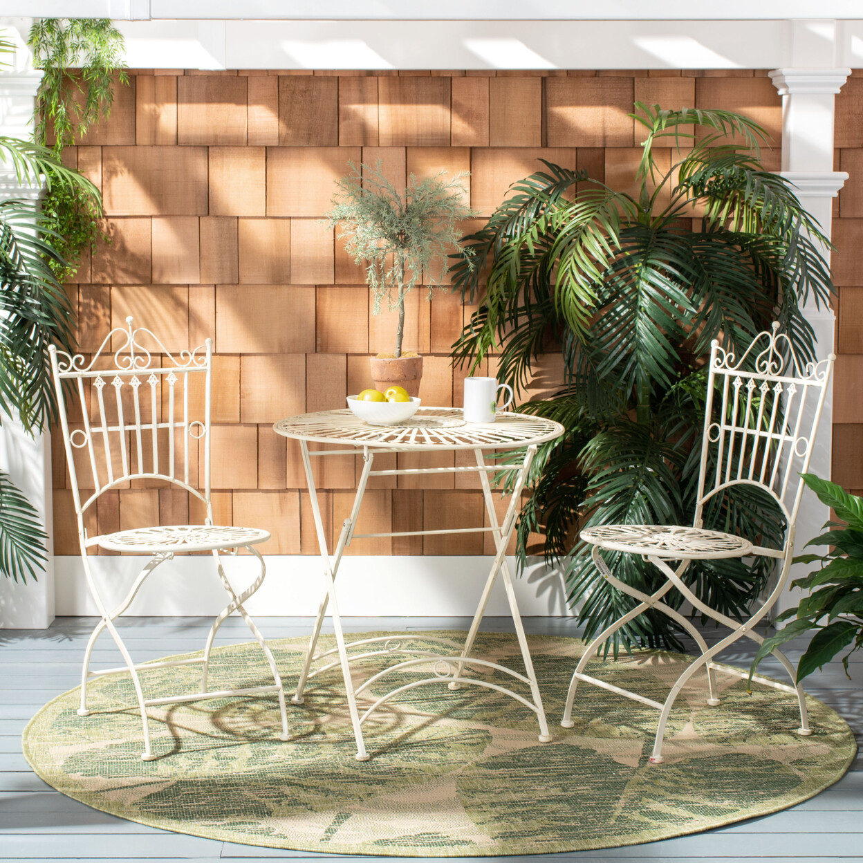 SAFAVIEH Outdoor Collection Belen Bistro Set, 1 Table & 2 Chairs | Pearl White |