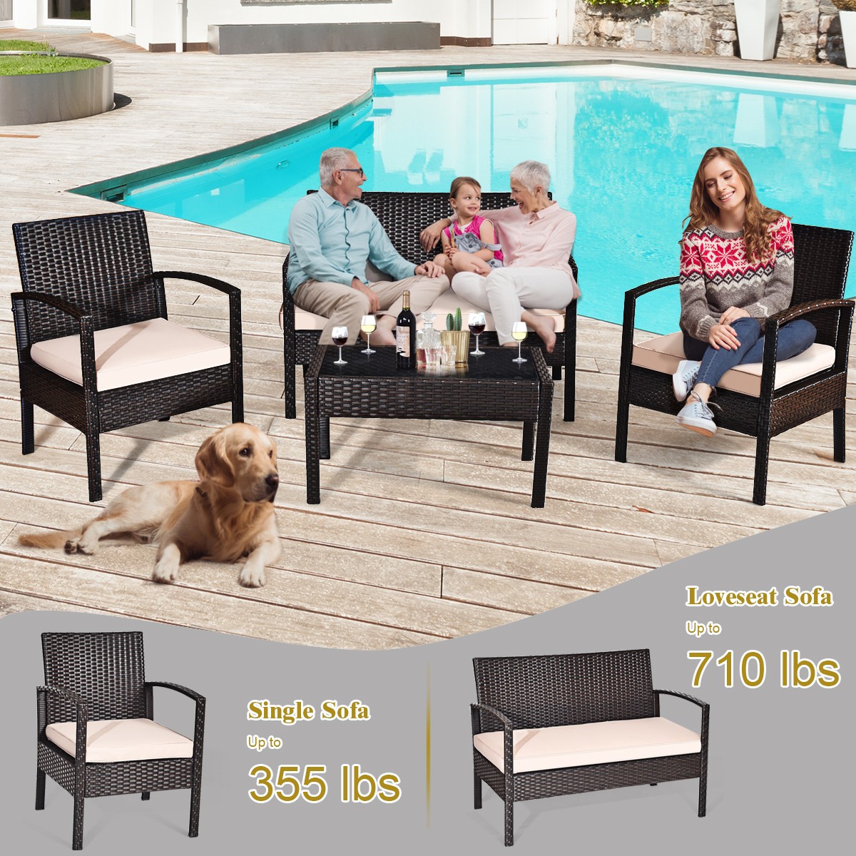 8PCS Patio Rattan Set Cushioned Sectional Sofa Glass Table