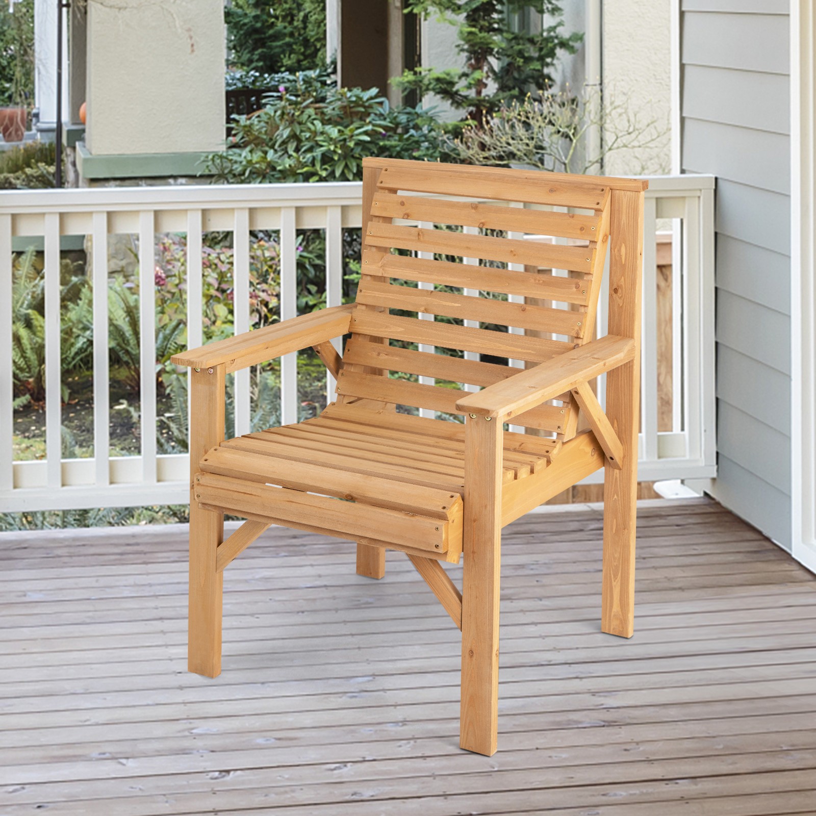 Outdoor Fir Wood Chair Dining Inclined Backrest Garden Backyard Indoor Natural