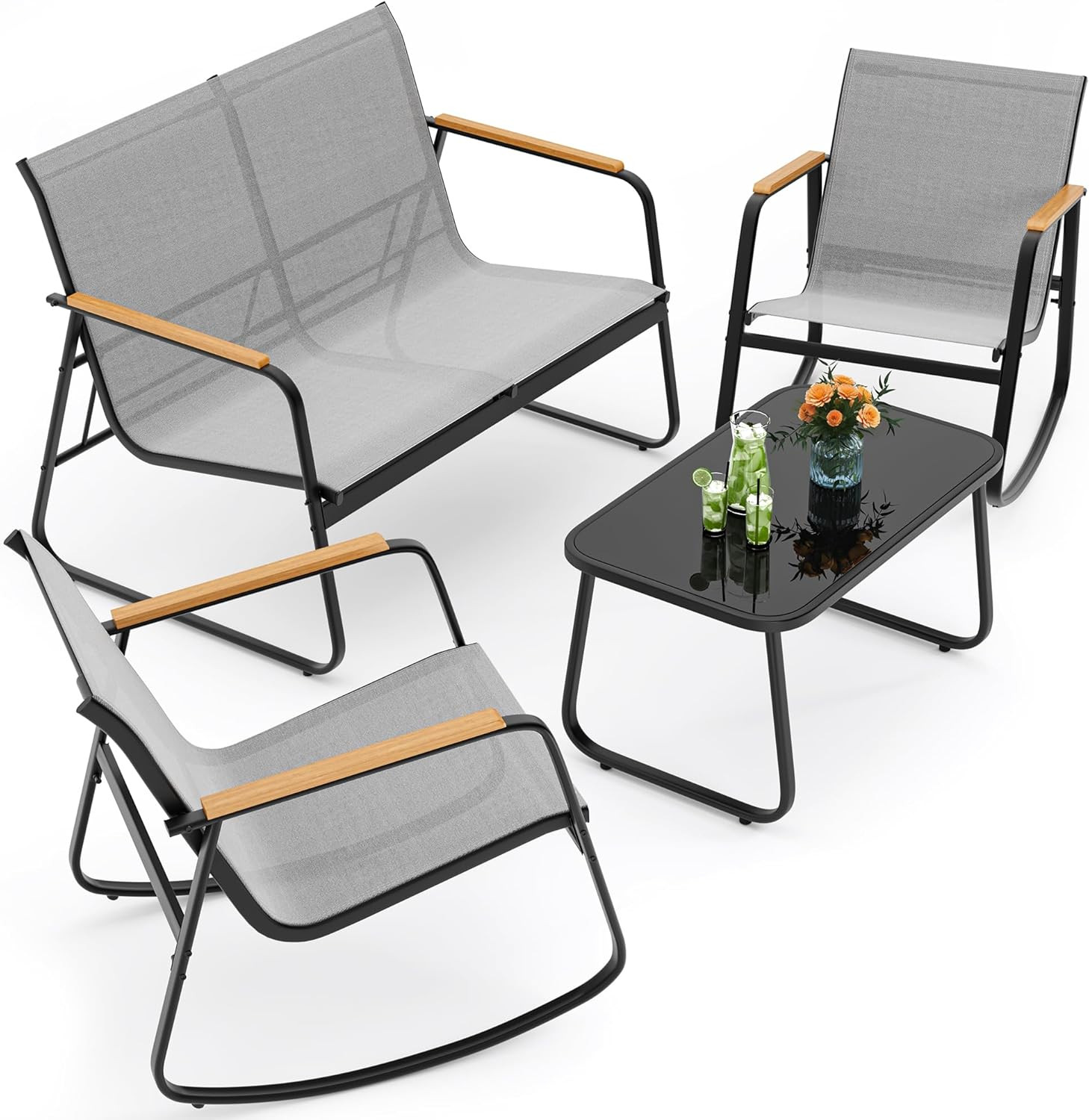 Ahomly 4-Piece Outdoor Patio Furniture Set, All Weather-Resistant Textile Fabric