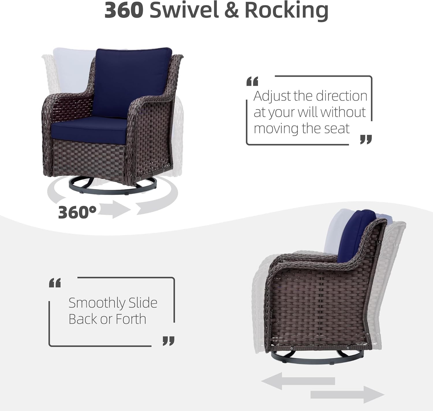 Outdoor Swivel Wicker Glider Patio Chairs with Table, 3Pcs Outdoor Bistro Set