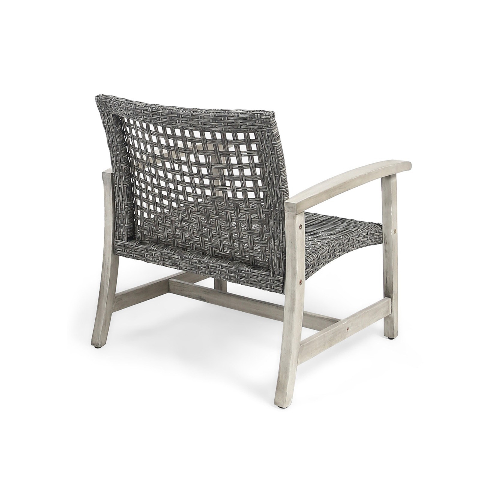 Acacia Wood & Wicker Club Chair Set of 2, Gray & Black Finish