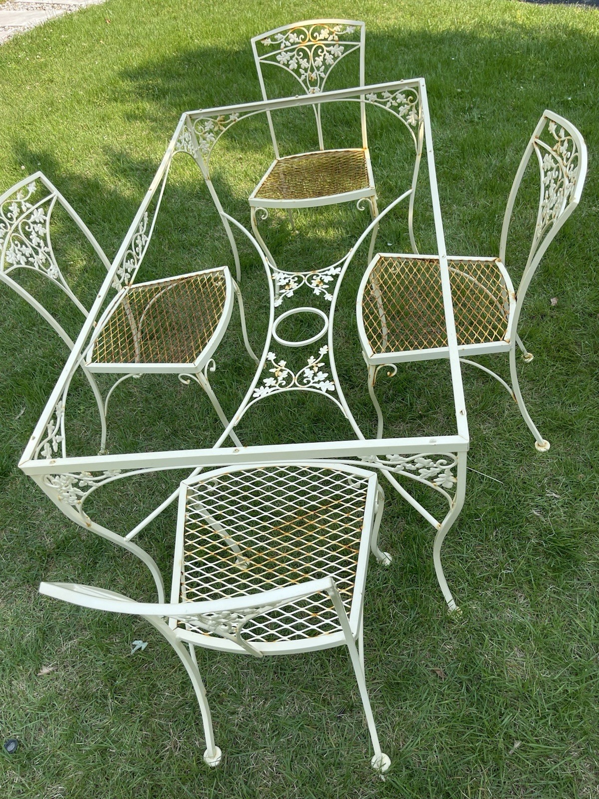 VINTAGE MCM Russel Woodard Orleans Wrought Iron Outdoor Furniture 5PC Dining Set