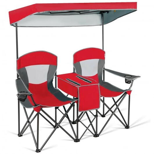 Patented Portable Folding Camping Canopy Chairs with Cup Holder-Red – Color: Red