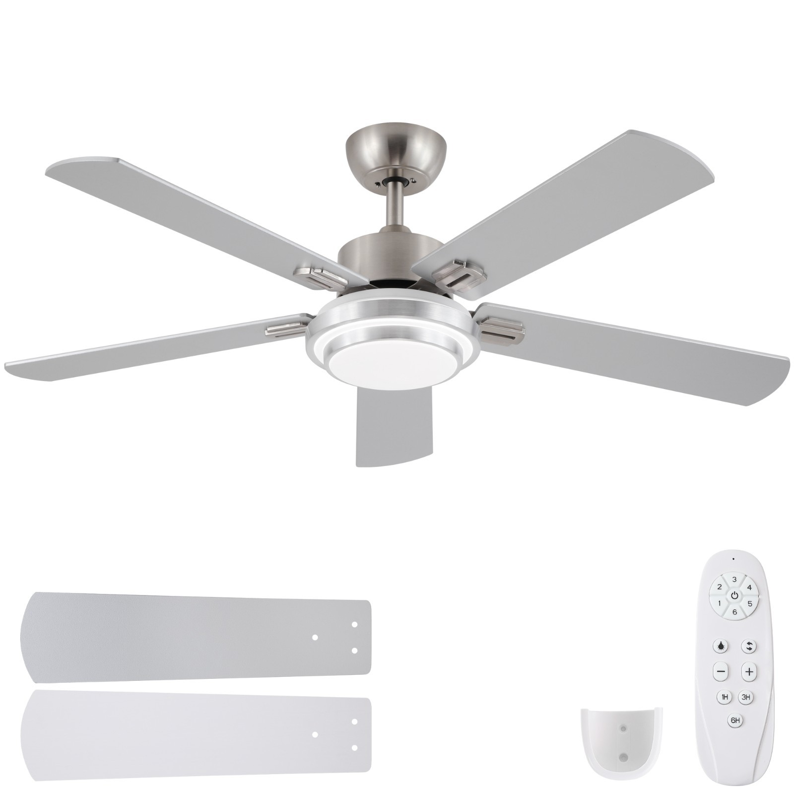 52 Inch Ceiling Fan with Light Remote Smart APP Indoor Brushed Nickel 5 Blades