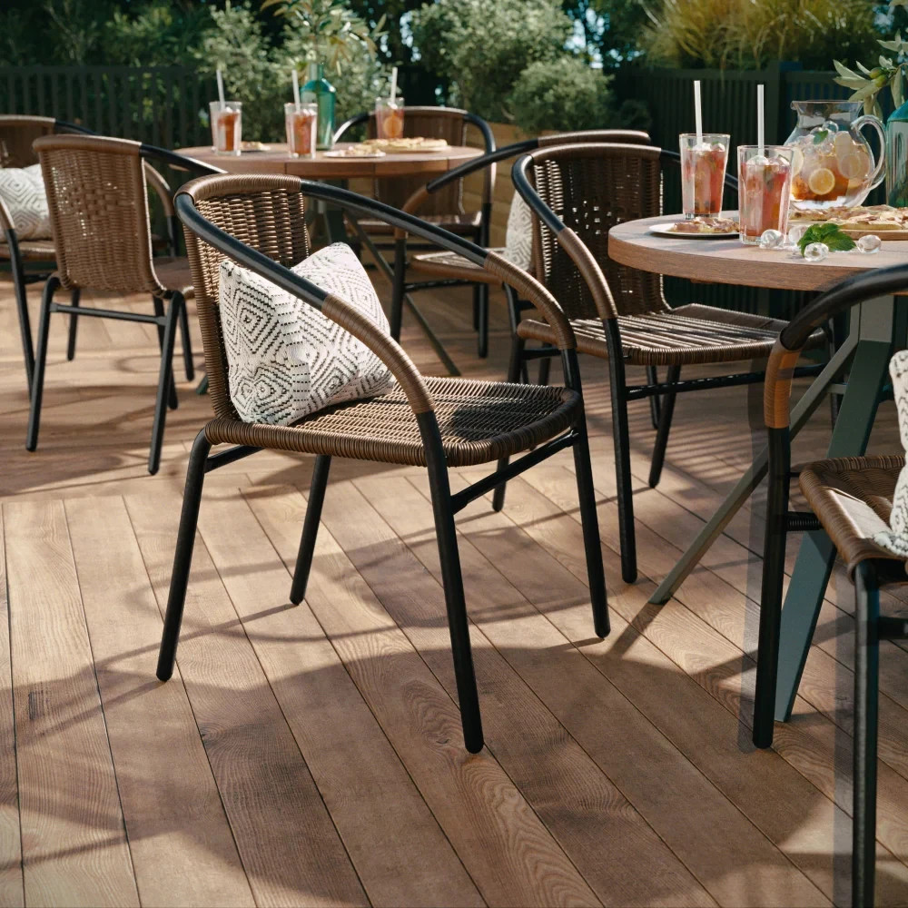 Stackable Patio Chairs Set 2 Outdoor Dining Porch Garden Brown Rattan Bistro New