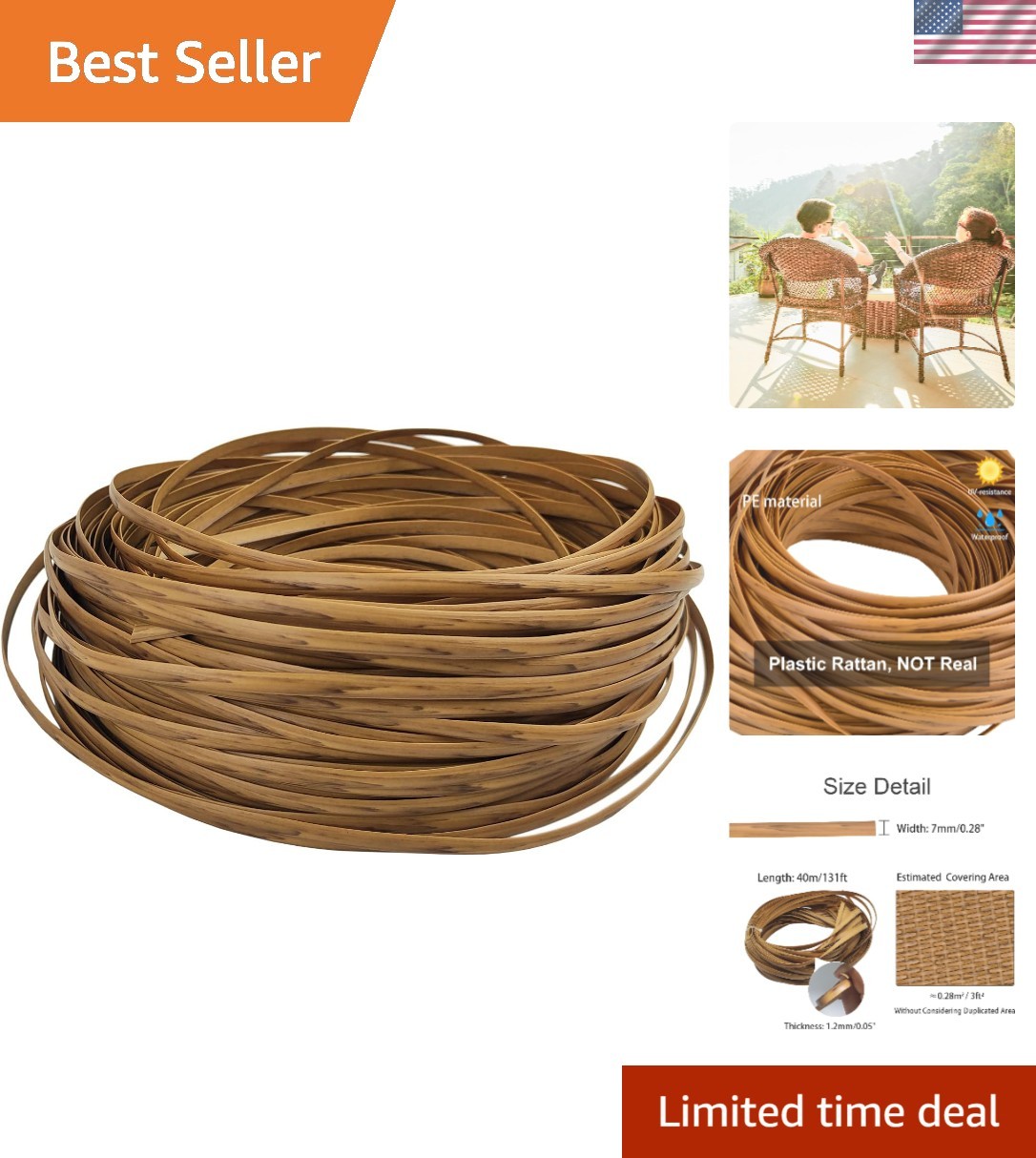 40m/131ft Rattan Repair Kit – Restore Wicker Chairs & Patio Furniture Elegantly