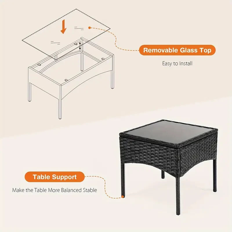Outdoor Wicker Rattan Patio Chair Furniture pair & Small Side Coffee Table Glass